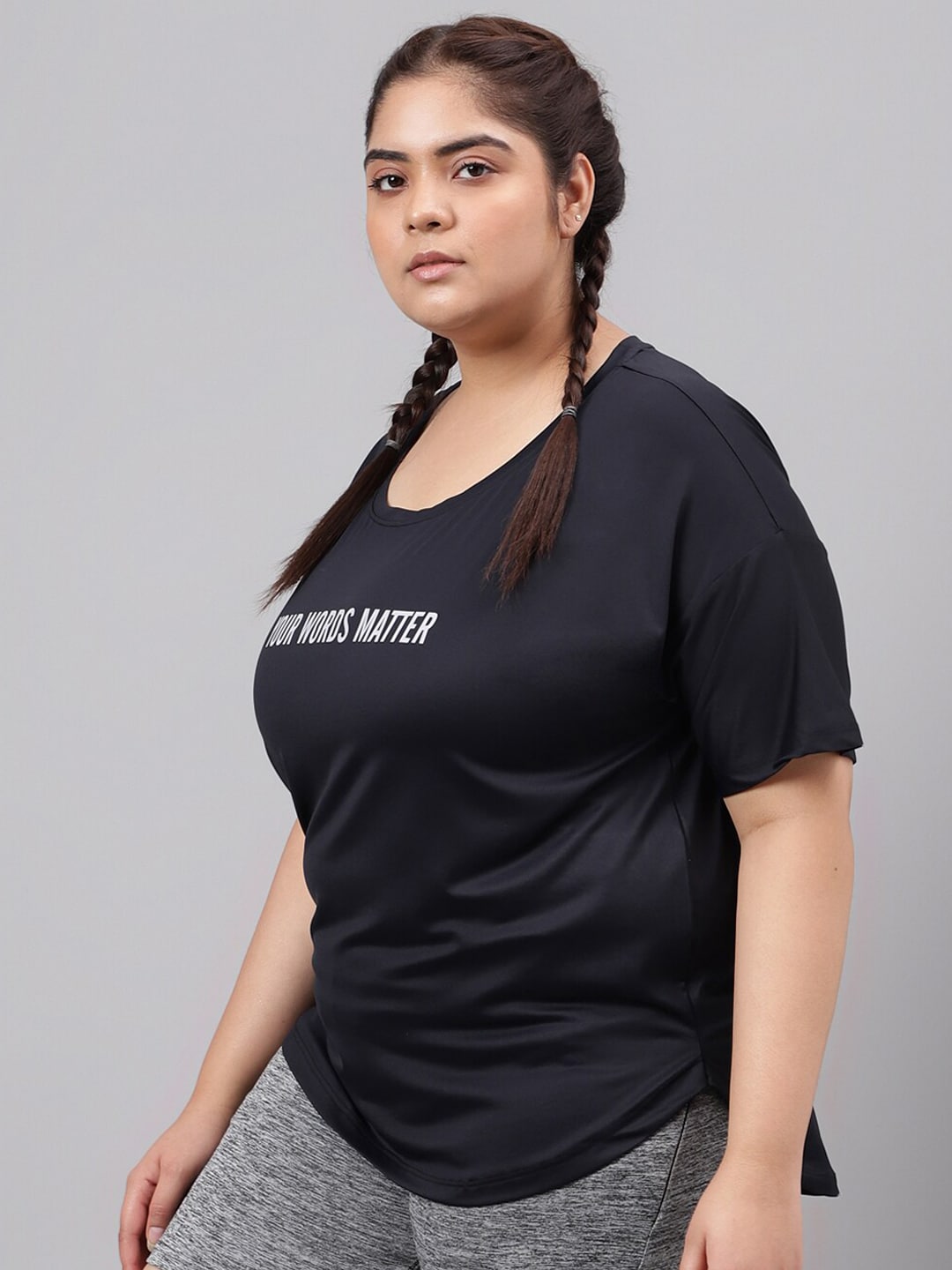 MKH Plus Size Typography Printed Dri-FIT Relaxed Fit Drop-Shoulder Sleeves Gym T-shirt - Swadesiicart