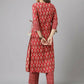 FIORRA Women's Red Cotton A-Line Kurta Set - Swadesiicart