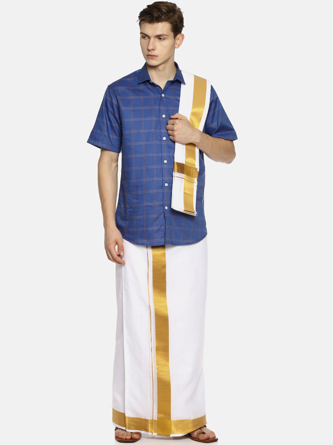 Sethukrishna White Solid Double Layer Readymade Dhoti For Men | Swadesiicart