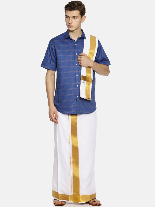 Sethukrishna White Solid Double Layer Readymade Dhoti For Men | Swadesiicart