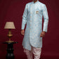 Raivat Ethnic Banarasi Jacquard Embroidery Semi Indo Western Sherwani In Sky Blue Colour | Swadesiicart