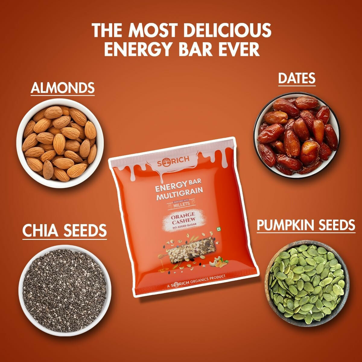 Sorich Organics Multigrain Energy Mini Bars Orange Cashew | Swadesiicart