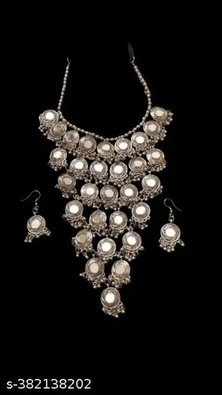 Tehzeeb Creations Women's Anarkali Design Oxidised Necklace With Mirror - Swadesiicart