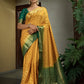 Vardha Scarlet Yellow Golden Zari Banarasi Raw Silk Saree | Swadesiicart