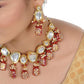 Tehzeeb Creations Back Meenakari Gold-Polished Maroon Color Tika Earring Jewellery Set Uncut Kundan Big Faux Kundan Dibbi Kundan Choker Necklace Set | Swadesiicart