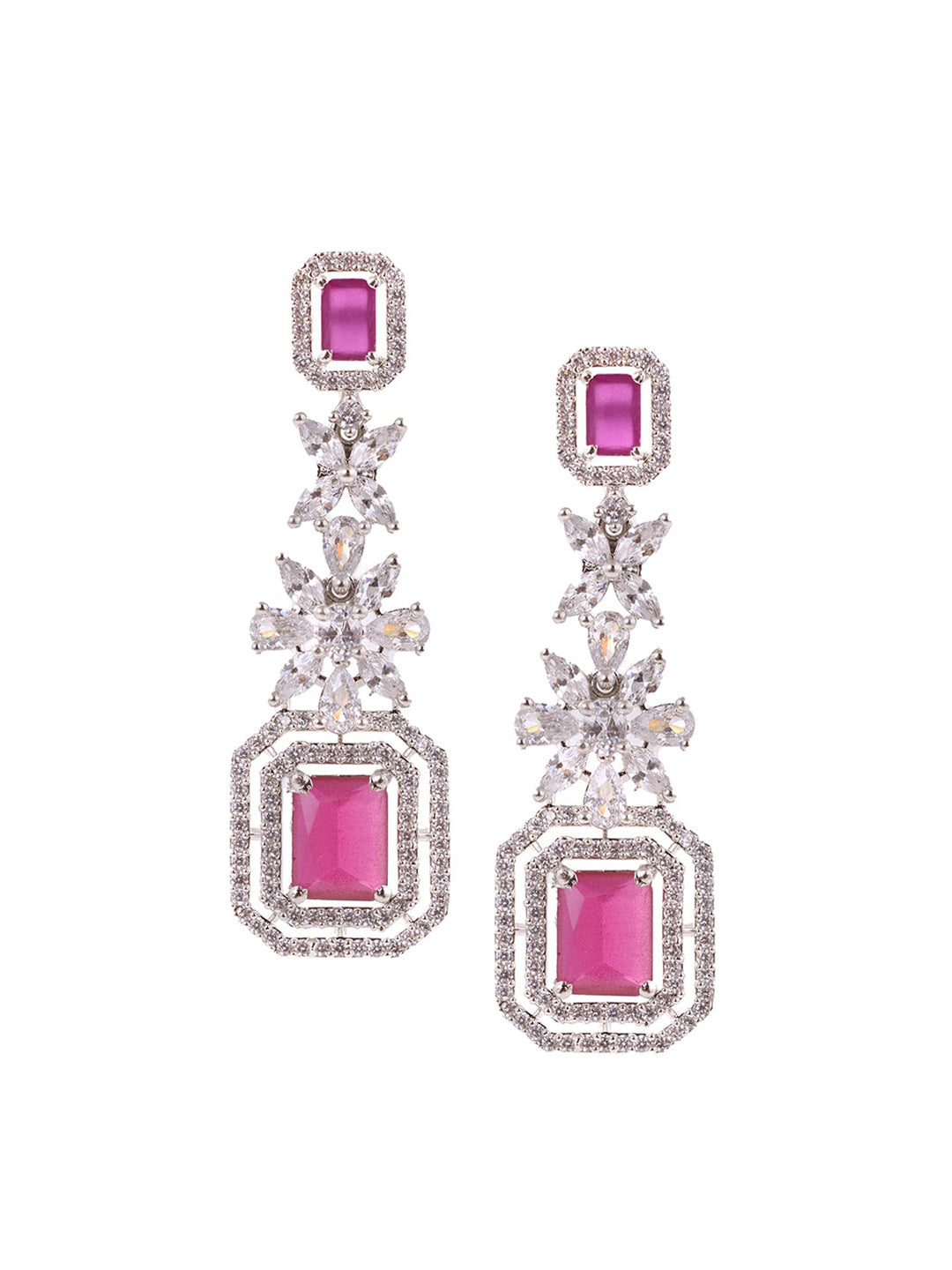 Saraf RS Jewellery Rhodium-Plated Pink AD studded Jewellery Set - Swadesiicart