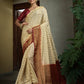 Vardha Cream White Golden Zari Banarasi Raw Silk Saree | Swadesiicart