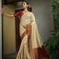 Vardha Cream White Golden Zari Banarasi Raw Silk Saree | Swadesiicart