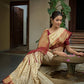 Vardha Cream White Golden Zari Banarasi Raw Silk Saree | Swadesiicart