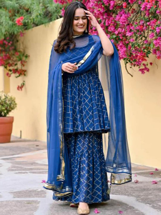 Kalini Geometric Printed Kurta with Sharara & With Dupatta | Swadesiicart
