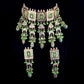 Tehzeeb Creations Meenakari Gold-Polished Green Color Rectangular Shape Uncut Kundan Combo Necklace Set - Swadesiicart
