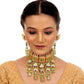 Tehzeeb Creations Meenakari Gold-Polished Green Color Rectangular Shape Uncut Kundan Combo Necklace Set - Swadesiicart