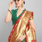 Kalini Red & Green Floral Zari Silk Blend Banarasi Saree | Swadesiicart