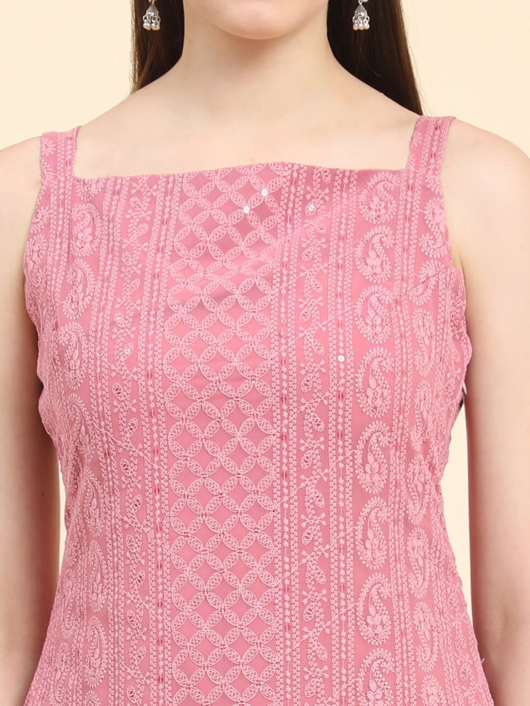 Kalini Ethnic Motifs Embroidered Chikankari Georgette Kurta | Swadesiicart