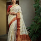 Vardha Adorn Ivory Golden Zari Banarasi Raw Silk Saree | Swadesiicart