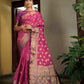 Vardha Cerise Pink Golden Zari Banarasi Raw Silk Saree | Swadesiicart