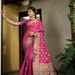 Vardha Cerise Pink Golden Zari Banarasi Raw Silk Saree | Swadesiicart
