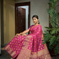 Vardha Cerise Pink Golden Zari Banarasi Raw Silk Saree | Swadesiicart