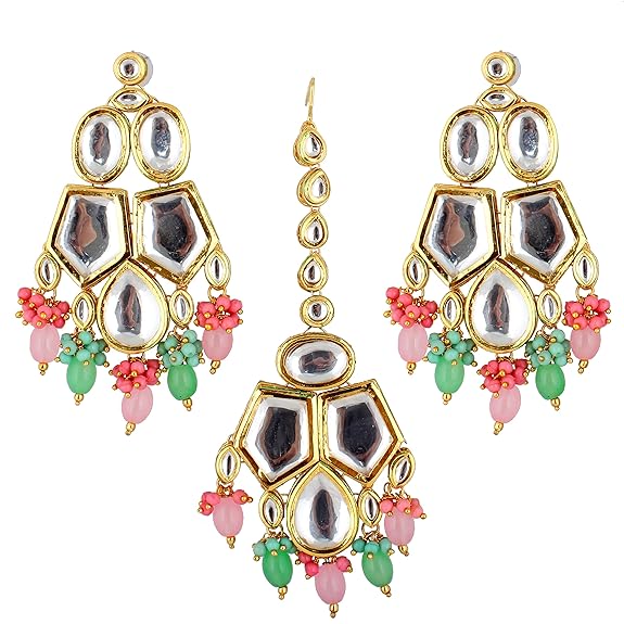 Tehzeeb Creations Back Meenakari Gold-Polished MultiColor Set Uncut Big Faux Kundan Choker Necklace Set | Swadesiicart