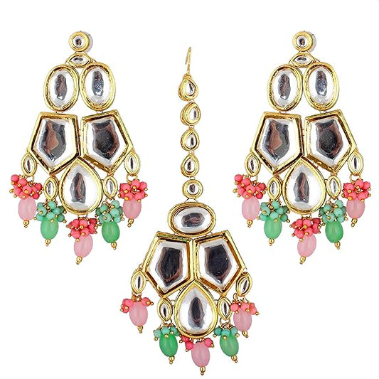Tehzeeb Creations Back Meenakari Gold-Polished MultiColor Set Uncut Big Faux Kundan Choker Necklace Set | Swadesiicart