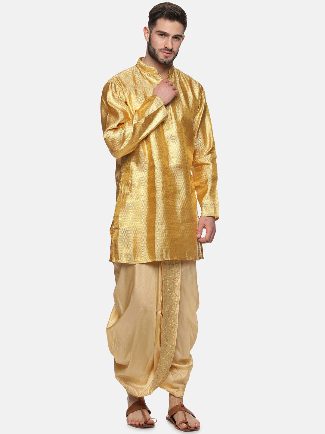 Sethukrishna Gold-Coloured Embroidered Dhoti Pant For Men | Swadesiicart