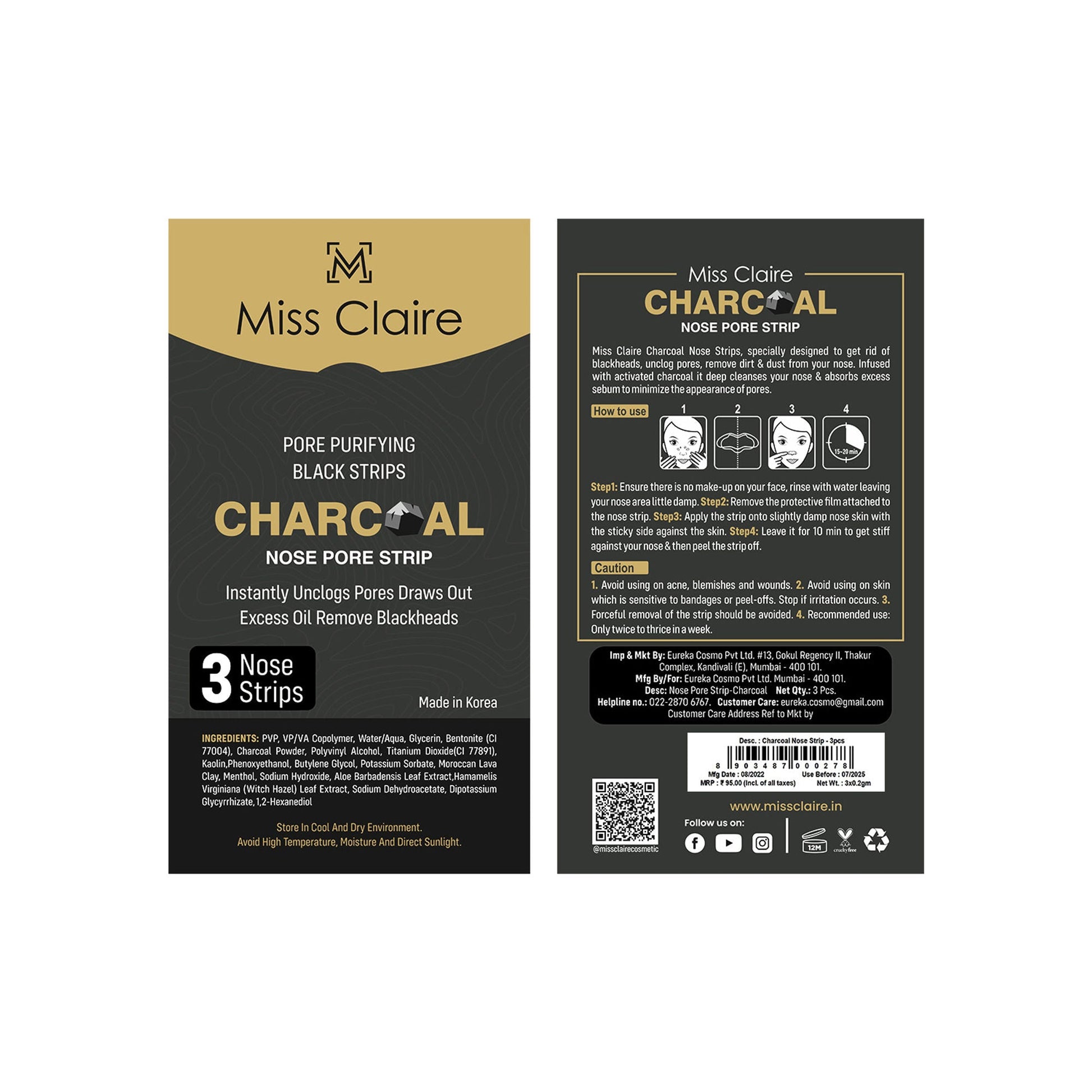 Miss Claire Charcoal Nose Strip | Swadesiicart