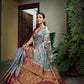 Vardha Royal Grey Golden Zari Banarasi Raw Silk Saree | Swadesiicart