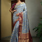 Vardha Royal Grey Golden Zari Banarasi Raw Silk Saree | Swadesiicart