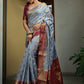 Vardha Royal Grey Golden Zari Banarasi Raw Silk Saree | Swadesiicart