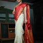 Vardha Rose Red-Ivory White Golden Zari Banarasi Raw Silk Saree | Swadesiicart