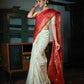 Vardha Rose Red-Ivory White Golden Zari Banarasi Raw Silk Saree | Swadesiicart