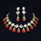 Tehzeeb Creations Back Meenakari Gold-Polished Red Color Square Shape Earring Jewellery Set Uncut Kundan Big Faux Kundan Dibbi Kundan Necklace Set - Swadesiicart