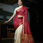 Vardha Maroon Red-Ivory White Golden Zari Banarasi Raw Silk Saree | Swadesiicart