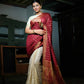 Vardha Maroon Red-Ivory White Golden Zari Banarasi Raw Silk Saree | Swadesiicart
