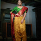Vardha Mustard Yellow-Rosewood Red Golden Zari Banarasi Raw Silk Saree | Swadesiicart
