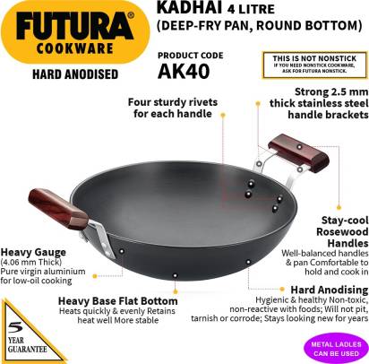 Hawkins Futura Hard Anodised Kadhai 14.5 cm Diameter 4 L (AK40) - Swadesiicart