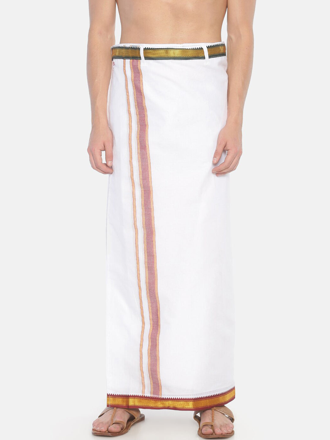 Sethukrishna Pack Of 2 White Solid Cotton Readymade Dhoti For Men | Swadesiicart