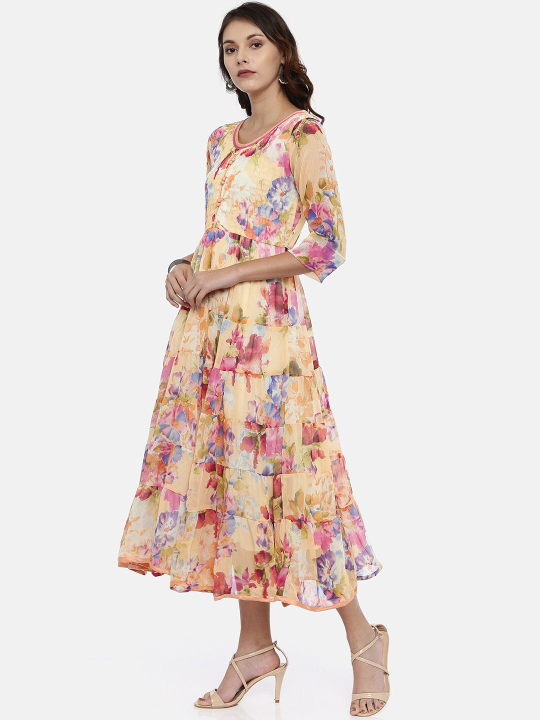 Souchii Women Multicoloured Floral Print Fit And Flare Dress - Swadesiicart