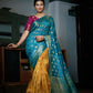 Vardha Sky Blue-Mustard Yellow Golden Zari Banarasi Raw Silk Saree | Swadesiicart