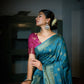 Vardha Sky Blue-Mustard Yellow Golden Zari Banarasi Raw Silk Saree | Swadesiicart