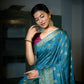 Vardha Sky Blue-Mustard Yellow Golden Zari Banarasi Raw Silk Saree | Swadesiicart