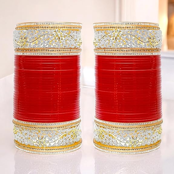 Tehzeeb Creations Bridal Bangle Set Red Color Chuda Dulhan Punjabi Choora Wedding Chura For Women - Swadesiicart
