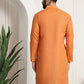 Sojanya Men Orange Dobby Self-Checked Straight Kurta | Swadesiicart