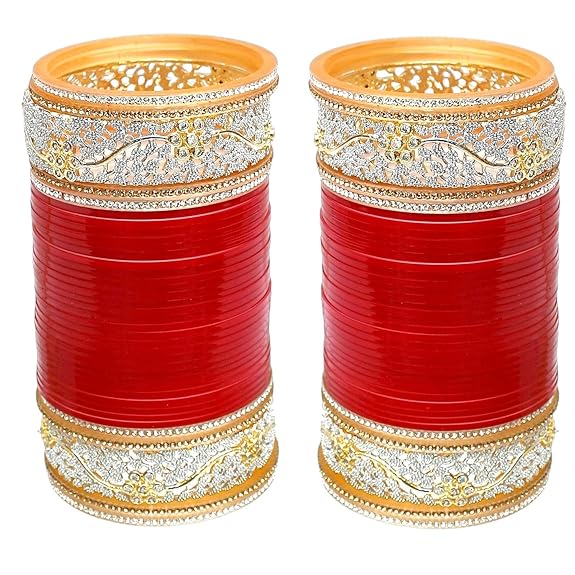 Tehzeeb Creations Bridal Bangle Set Red Color Chuda Dulhan Punjabi Choora Wedding Chura For Women - Swadesiicart