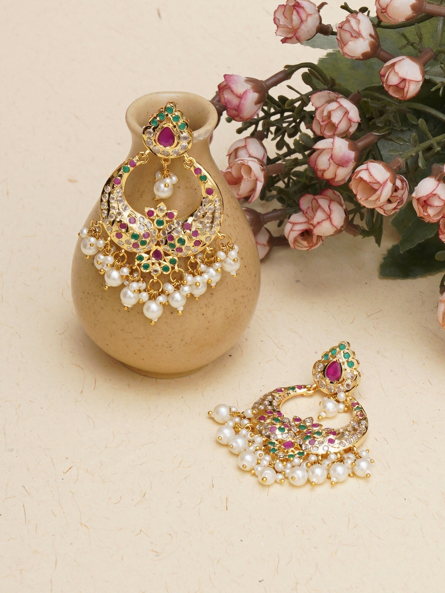 Jadau Earrings (Gold) - Ruby Raang | Swadesiicart