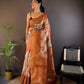 Joban Fashion Brown Floral Motifs Banarasi Silk Sarees | Swadesiicart