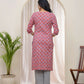 Vaasva Women Pink Cotton Printed Straight Kurti With Pant - Swadesiicart