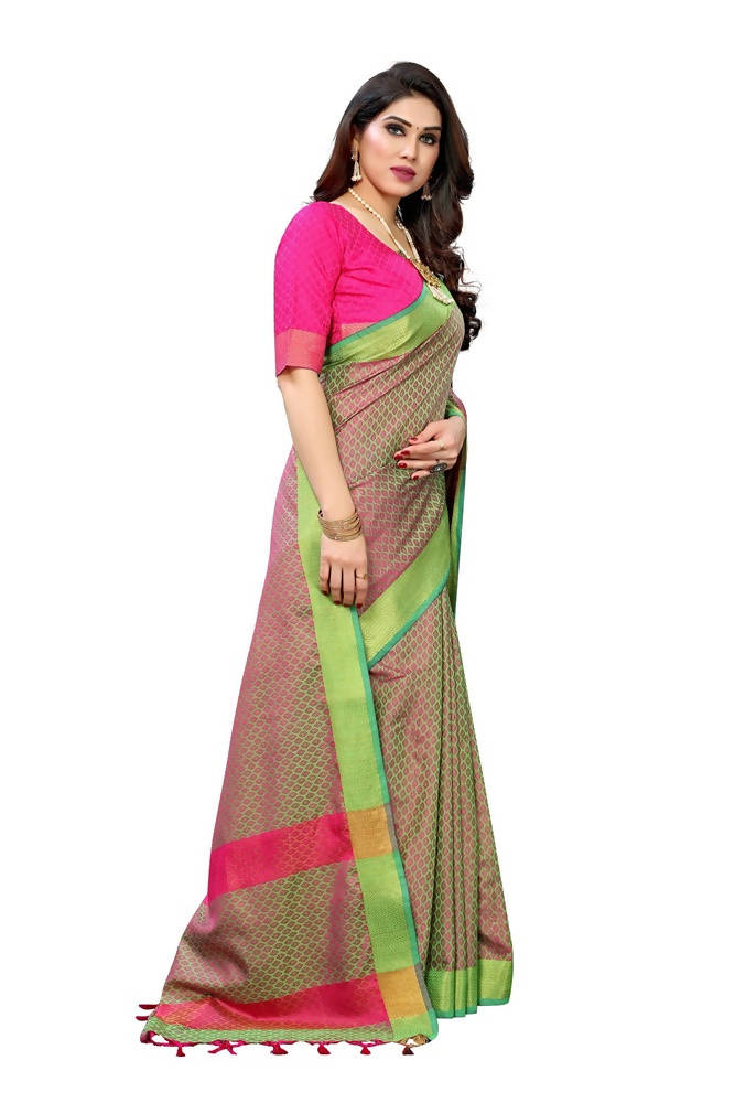 Vamika Banarasi Jacquard Weaving Green Saree | Swadesiicart