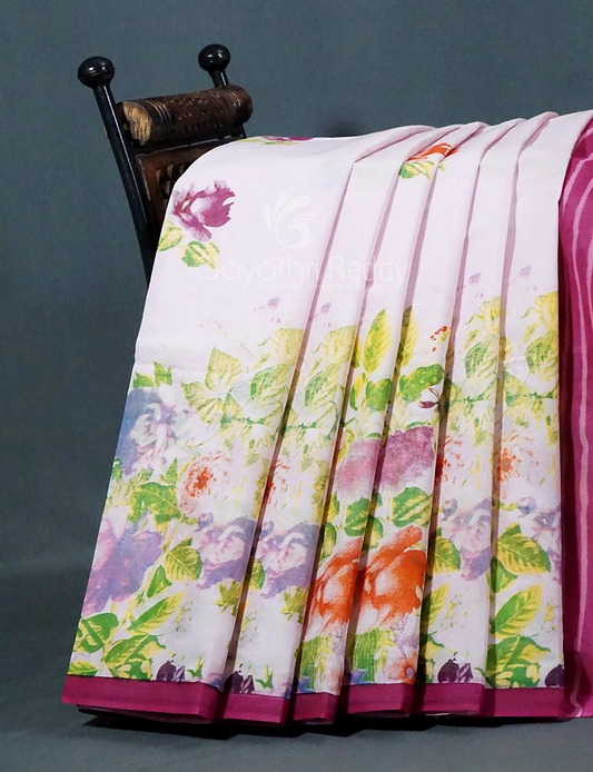 Block Print Baby Pink Coloured Mulmul Cotton Saree By Gayathri Reddy Designer Studio | Swadesiicart