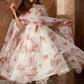 Pomcha Jaipur Red And White Floral Organza Anarkali Set | Swadesiicart